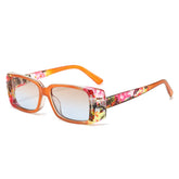 (6 PACK) Wholesale Sunglasses New Arrival Square Unique Small Vintage 2024 - BulkSunglassesWholesale.com - Orange Frame Tea Blue Lens